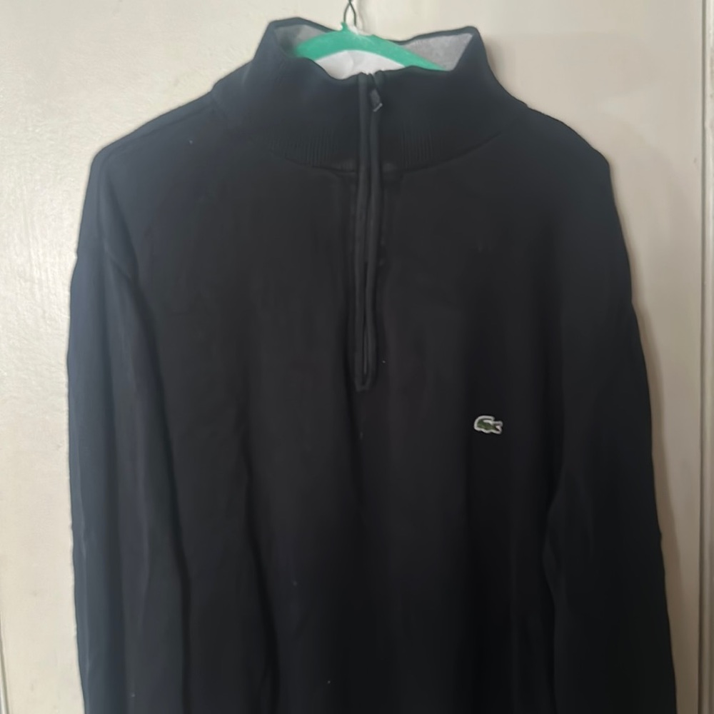 Lacoste V-neck sweater in navy blue with gray
